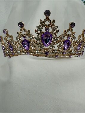 Gold and Purple Jeweled Tiara Crown